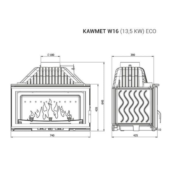 Semineu Kawmet W16 LB 13,5kW ECO Sticlă laterală Stânga