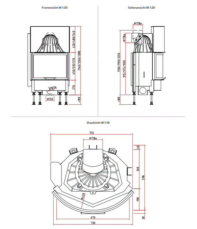 Șemineu pe lemne Camina Schmid RONDA 6757h