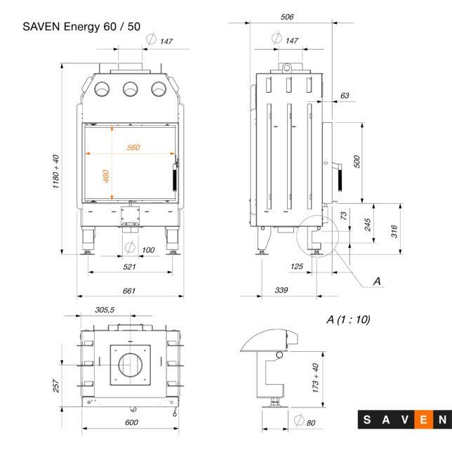 Șemineu SAVEN Energy 60х50 ECO 14,5 kW