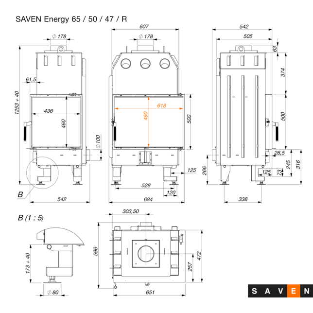 Șemineu SAVEN Energy R ECO 14,5 kW