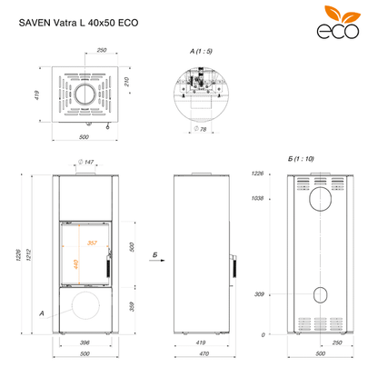 Sobă Semineu SAVEN Vatra L 6,6 kW ECO