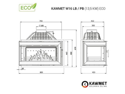 Semineu Kawmet W16 PB 13,5kW ECO Sticlă laterală Dreapta