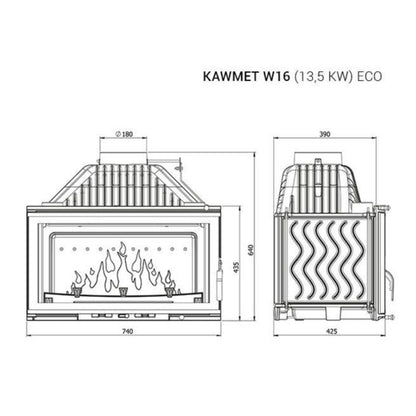 Semineu Kawmet W16 LB 13,5kW ECO Sticlă laterală Stânga